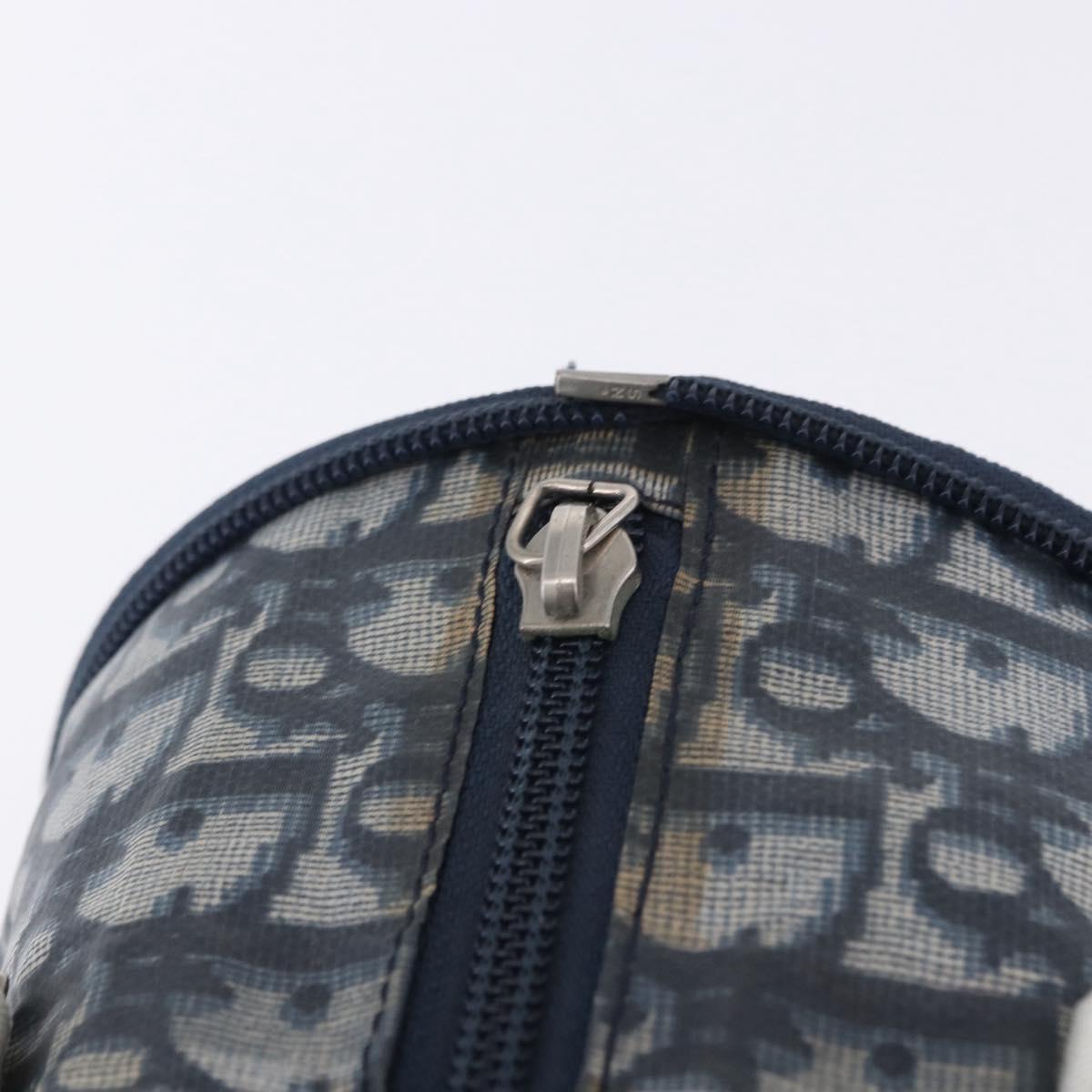 Christian Dior Trotter Canvas Boston Bag Nylon Navy Silver Auth 203434
