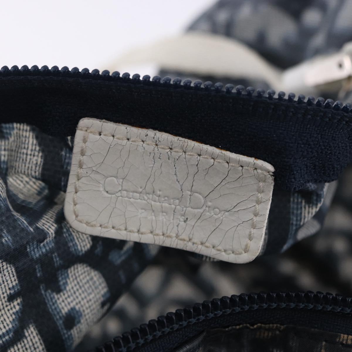 Christian Dior Trotter Canvas Boston Bag Nylon Navy Silver Auth 203434