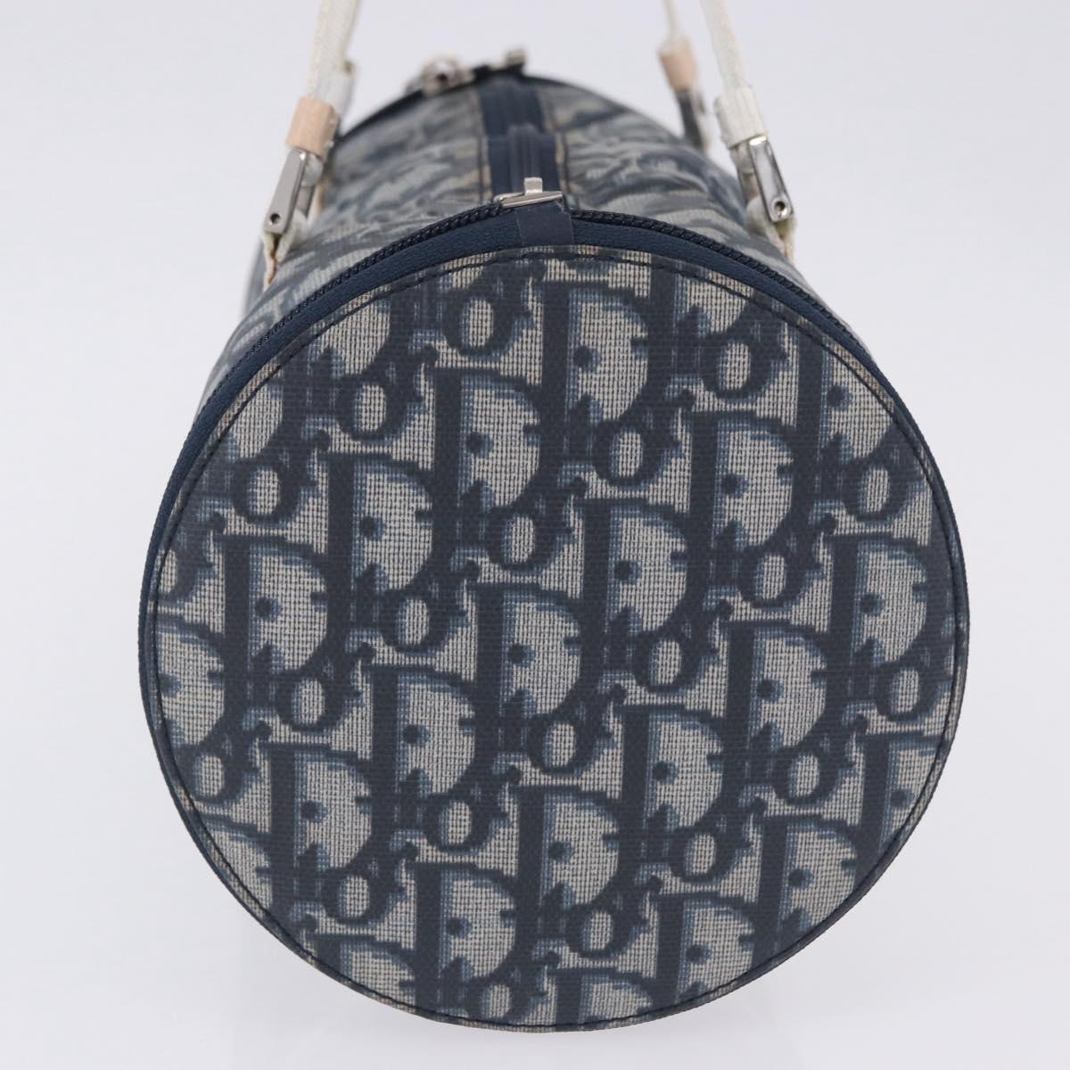 Christian Dior Trotter Canvas Boston Bag Nylon Navy Silver Auth 203434