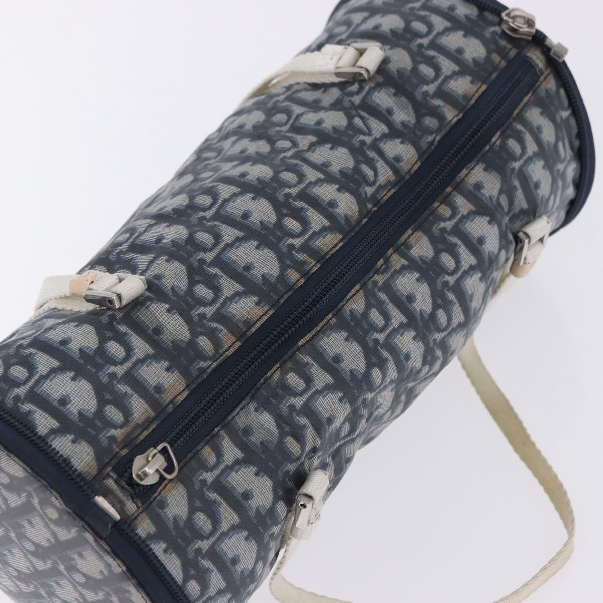 Christian Dior Trotter Canvas Boston Bag Nylon Navy Silver Auth 203434