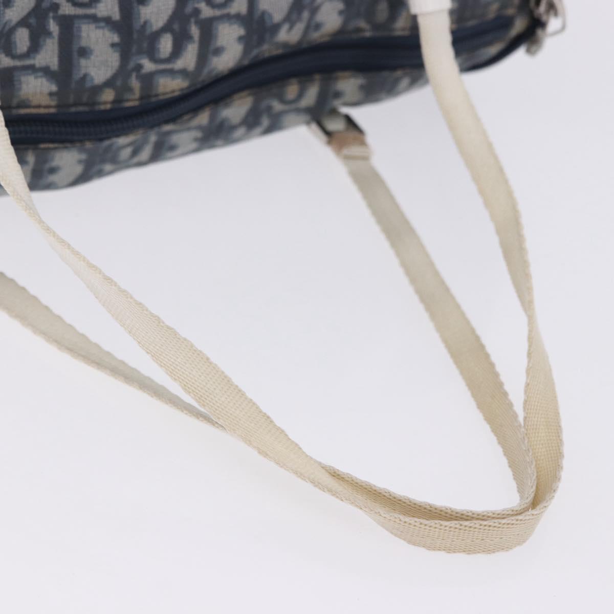 Christian Dior Trotter Canvas Boston Bag Nylon Navy Silver Auth 203434