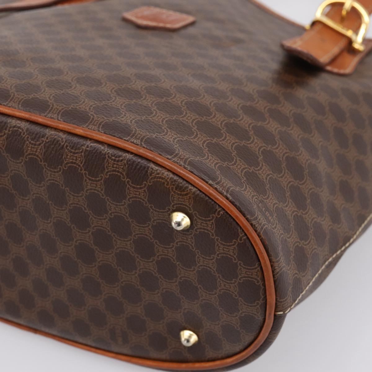 CELINE Macadam Canvas Tote Bag PVC Leather Brown Gold Auth 203435A