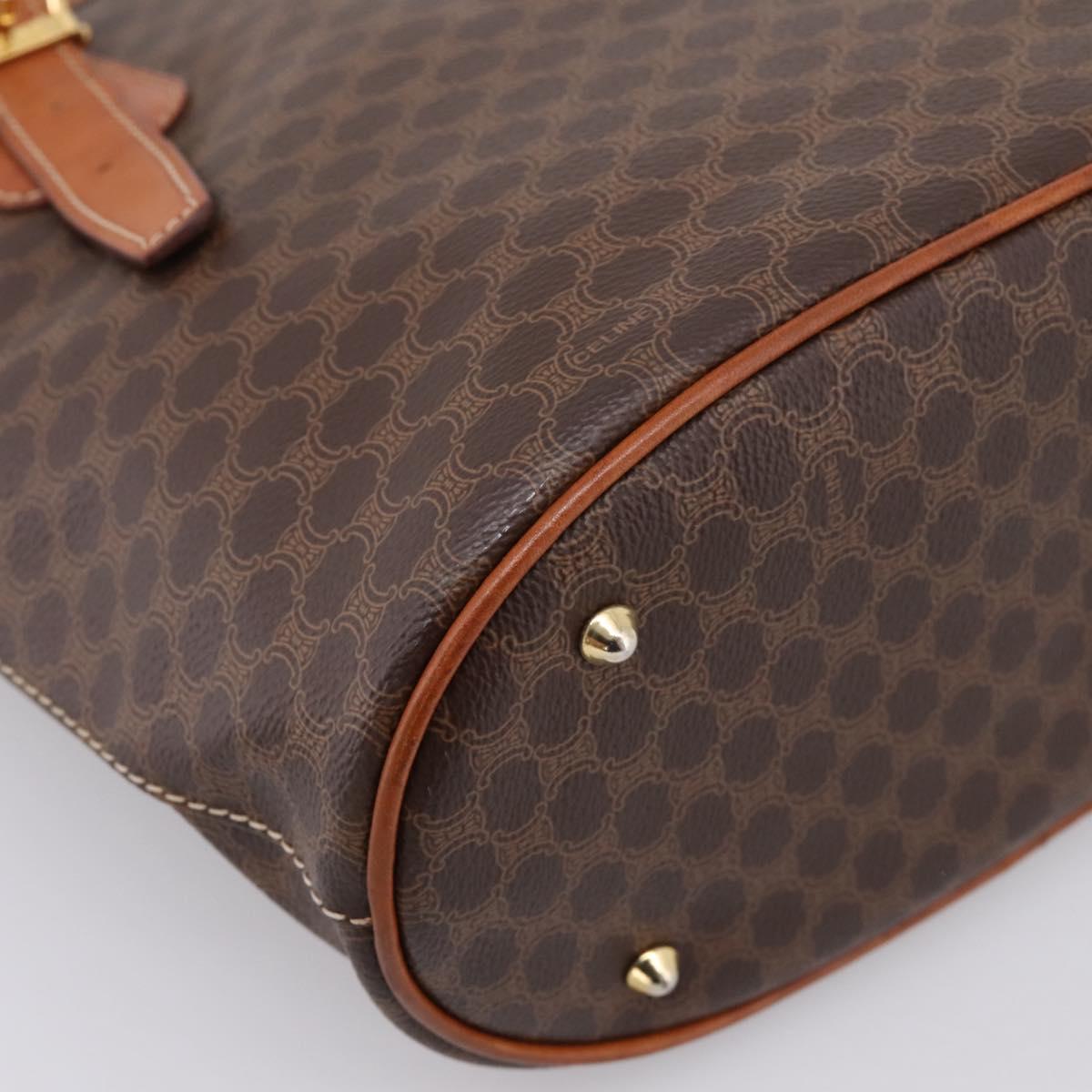 CELINE Macadam Canvas Tote Bag PVC Leather Brown Gold Auth 203435A