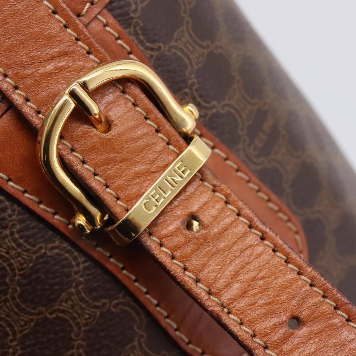 CELINE Macadam Canvas Tote Bag PVC Leather Brown Gold Auth 203435A