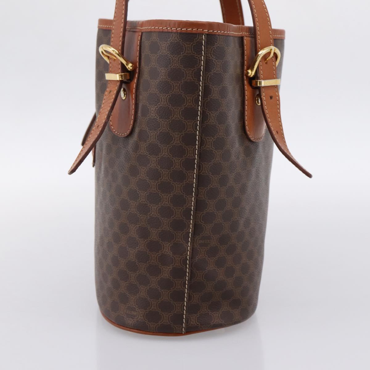 CELINE Macadam Canvas Tote Bag PVC Leather Brown Gold Auth 203435A