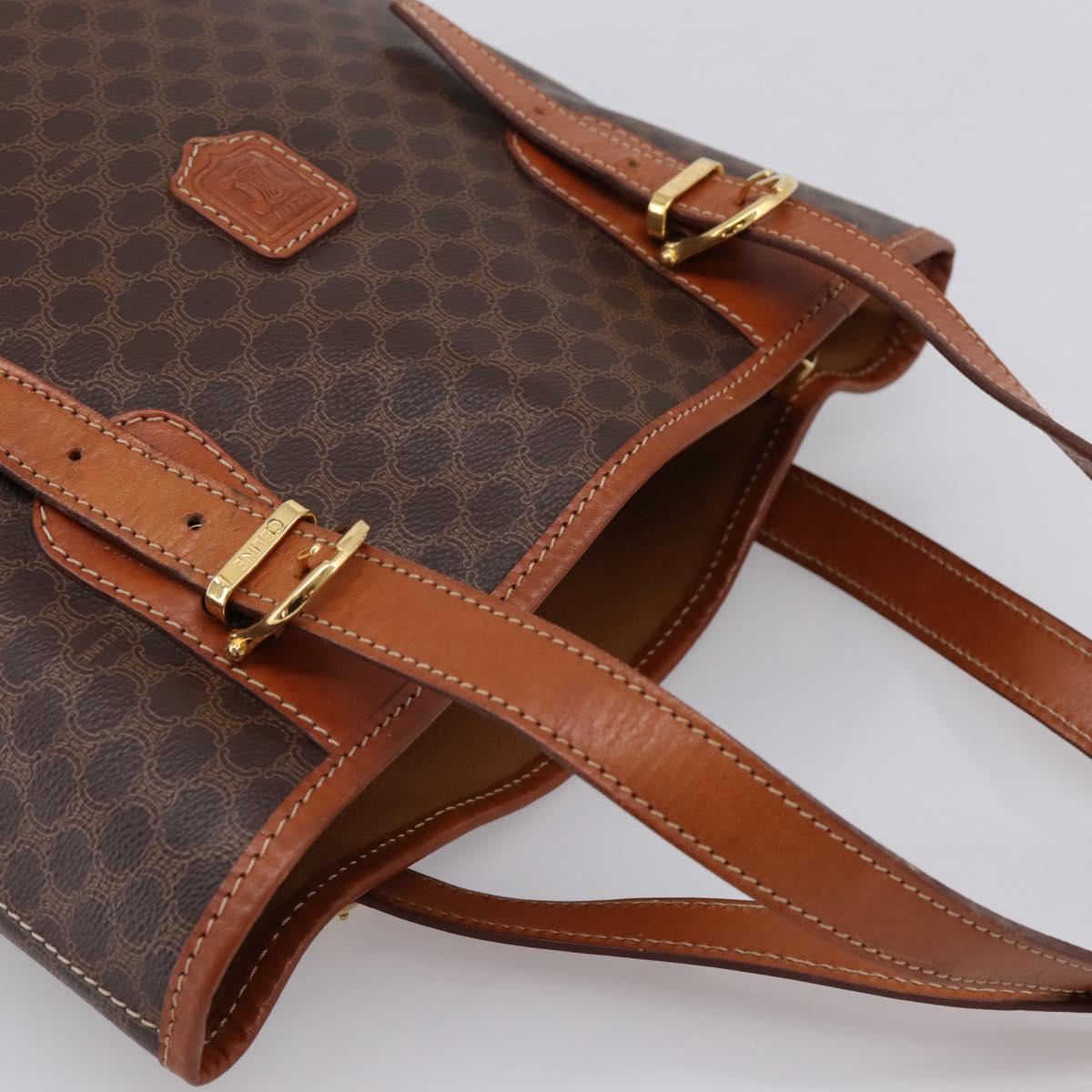 CELINE Macadam Canvas Tote Bag PVC Leather Brown Gold Auth 203435A