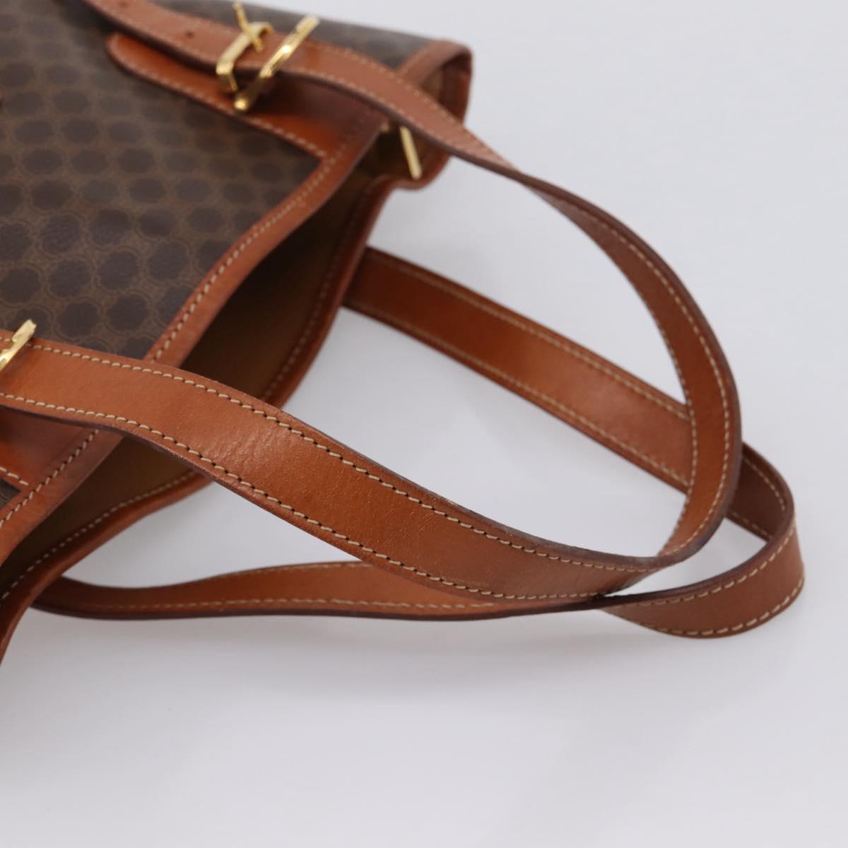 CELINE Macadam Canvas Tote Bag PVC Leather Brown Gold Auth 203435A