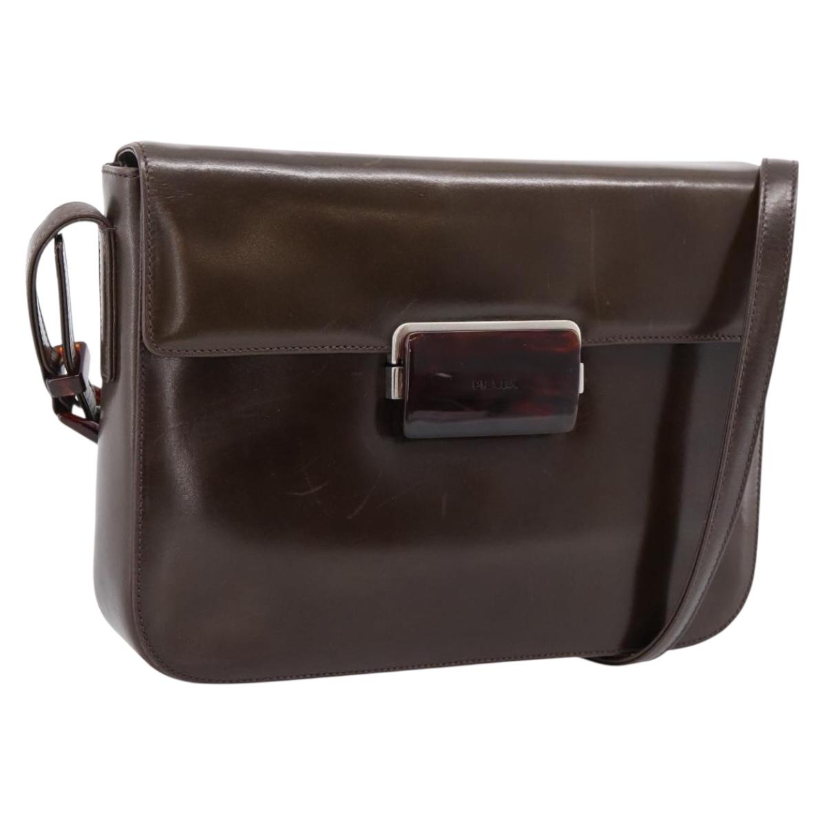 PRADA Shoulder Bag Leather Brown Silver Auth 203436A