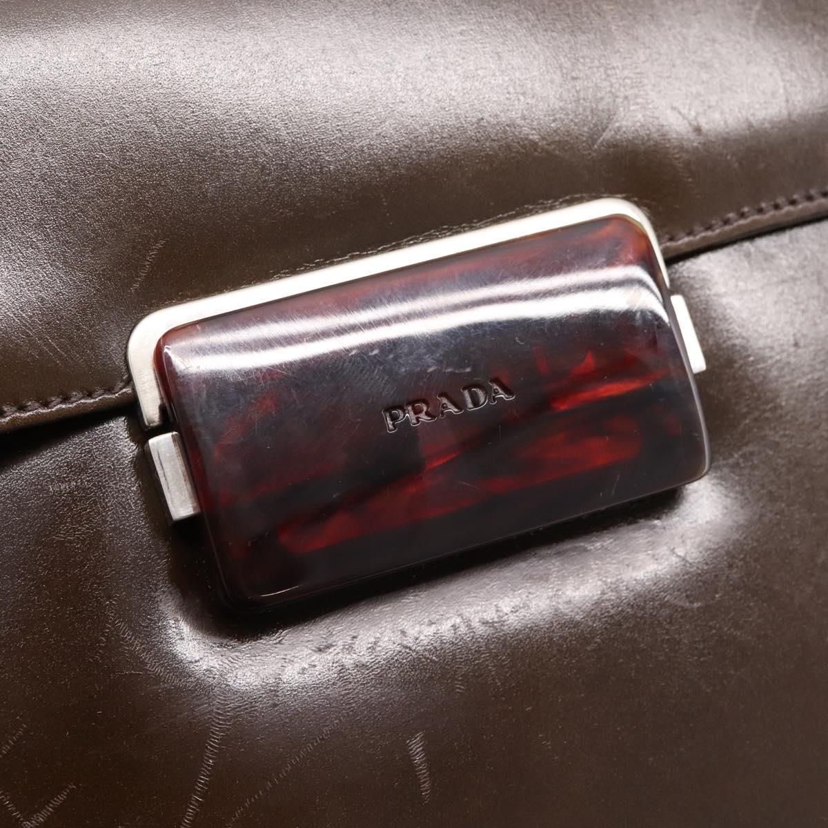 PRADA Shoulder Bag Leather Brown Silver Auth 203436A