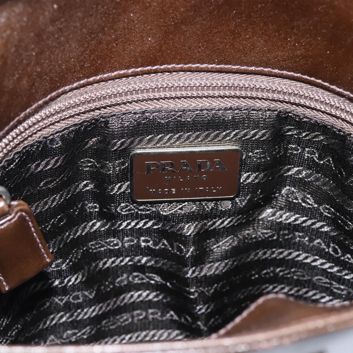 PRADA Shoulder Bag Leather Brown Silver Auth 203436A