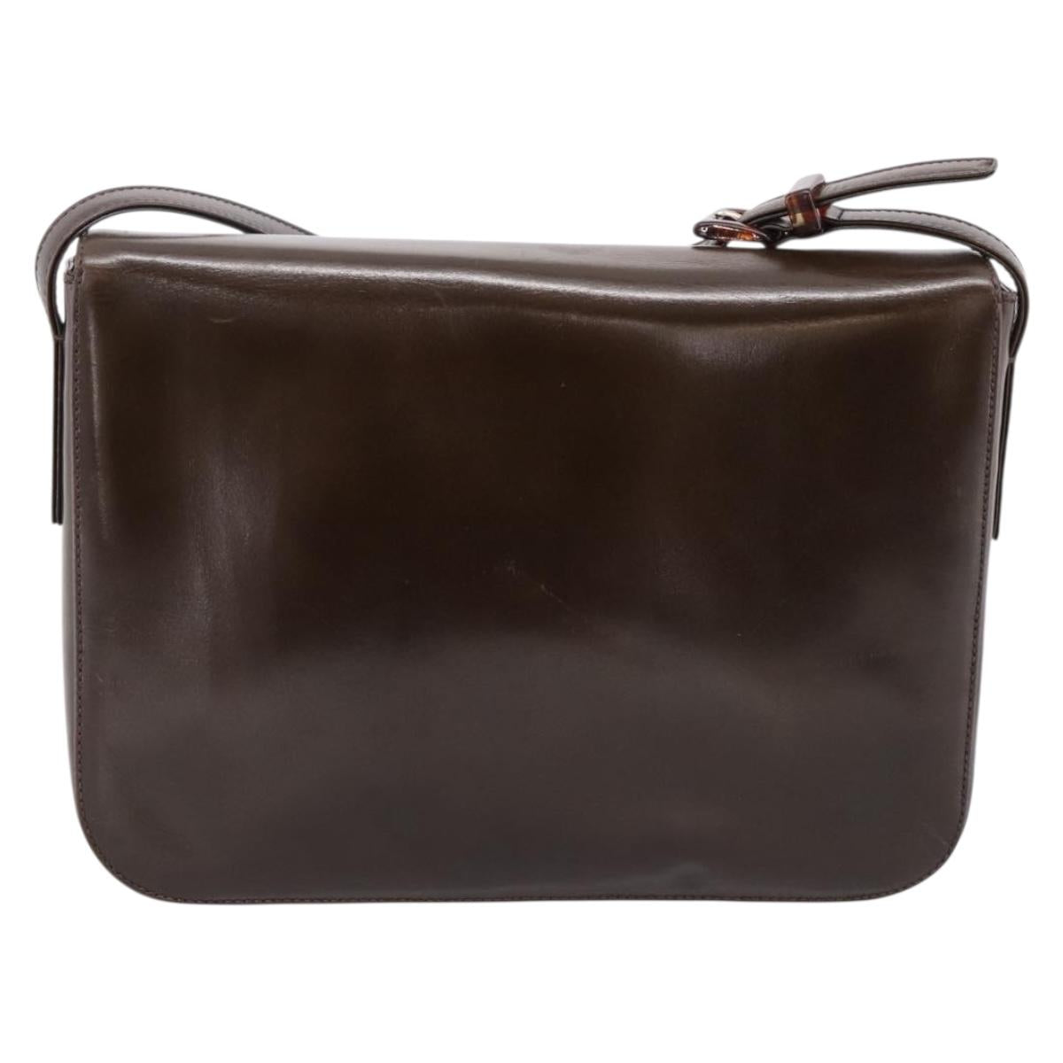 PRADA Shoulder Bag Leather Brown Silver Auth 203436A