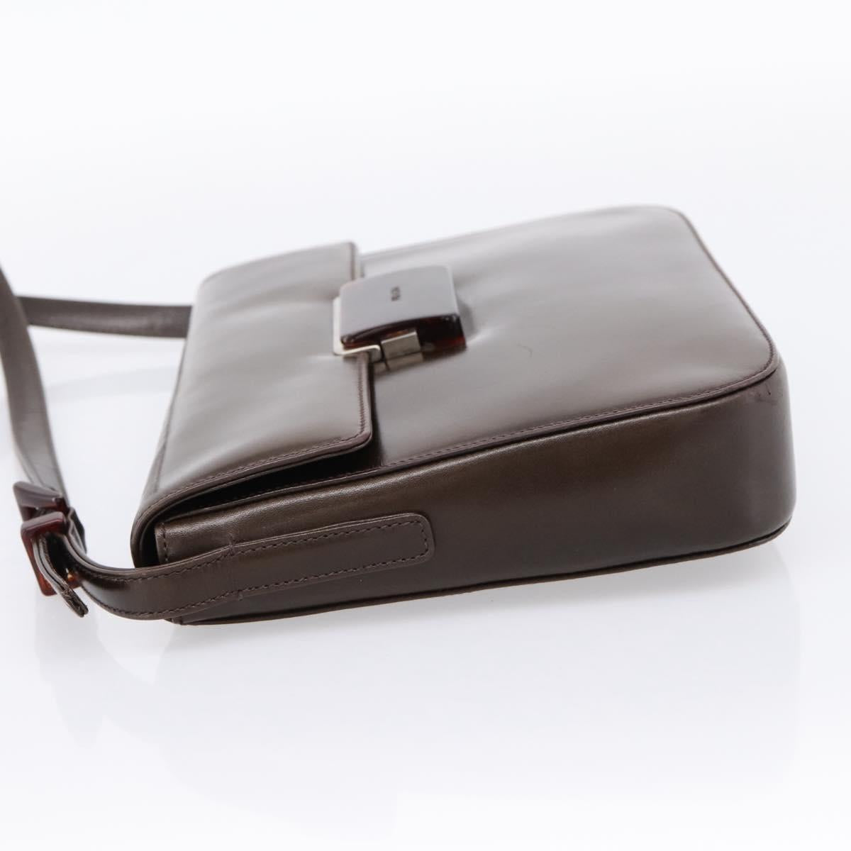 PRADA Shoulder Bag Leather Brown Silver Auth 203436A