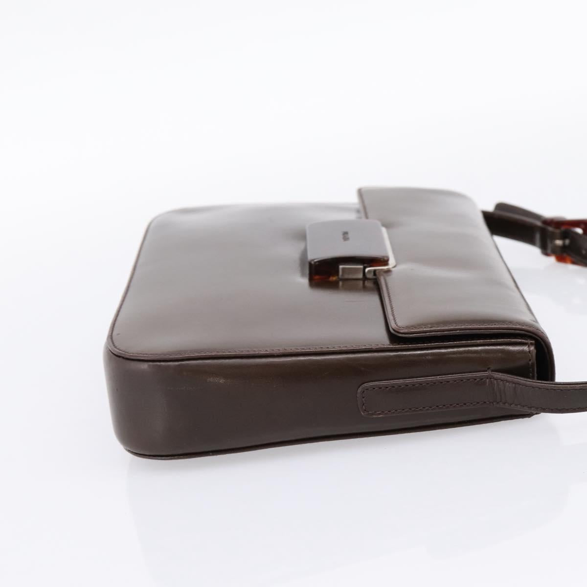 PRADA Shoulder Bag Leather Brown Silver Auth 203436A