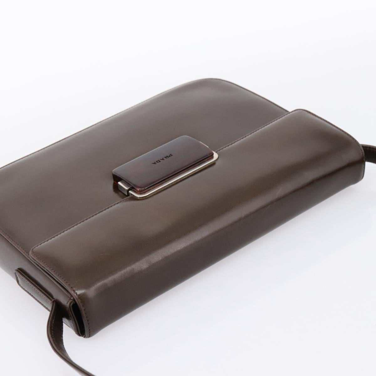 PRADA Shoulder Bag Leather Brown Silver Auth 203436A