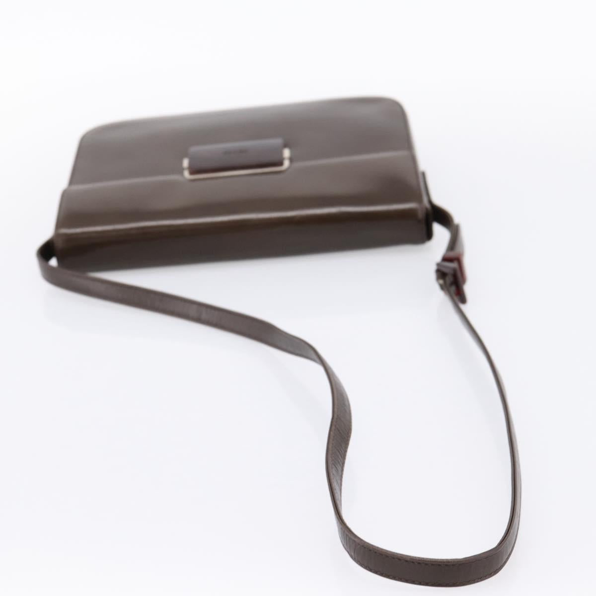 PRADA Shoulder Bag Leather Brown Silver Auth 203436A