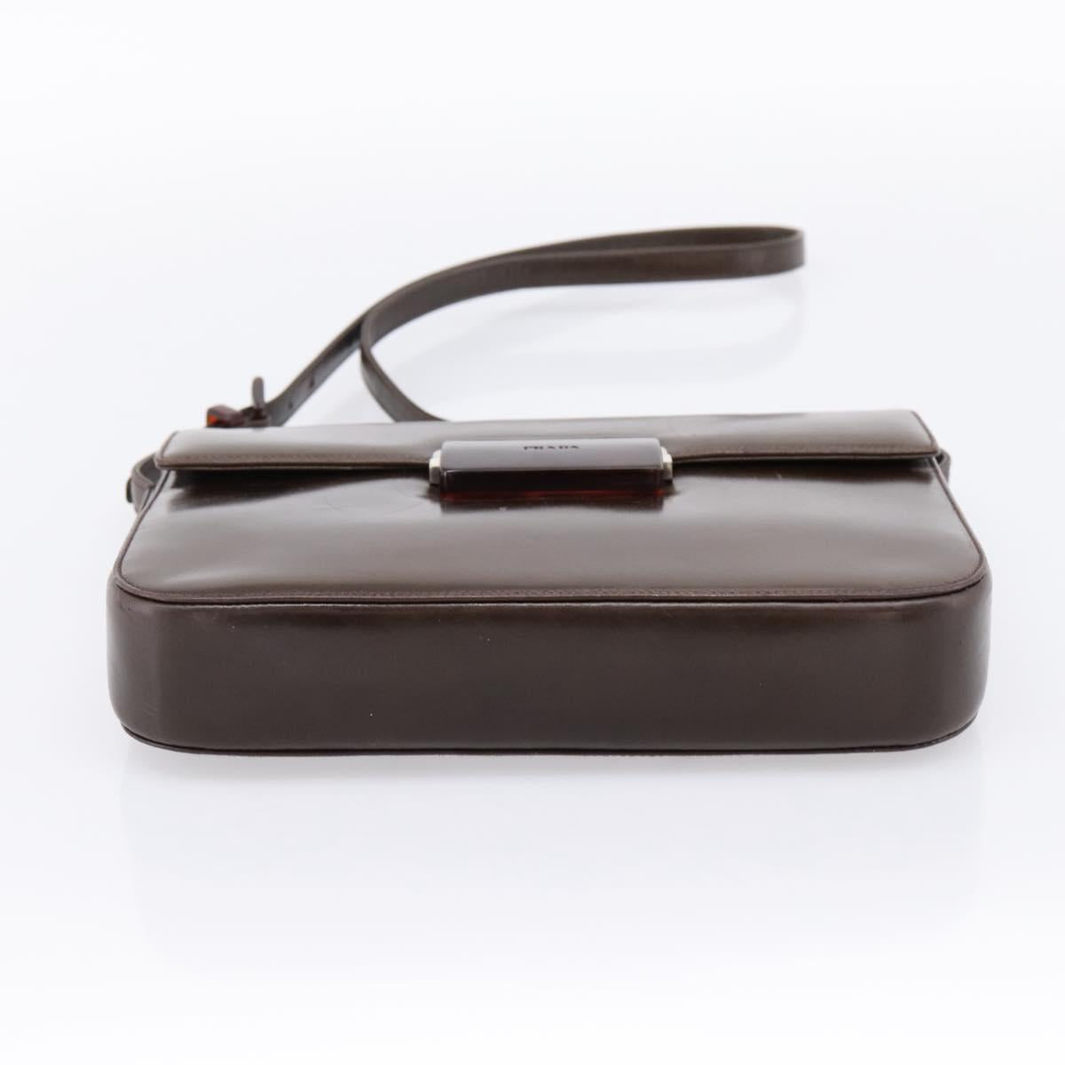 PRADA Shoulder Bag Leather Brown Silver Auth 203436A