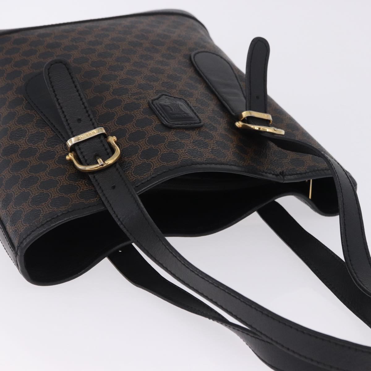 CELINE Macadam Canvas Tote Bag PVC Leather Black Gold Auth 203439V