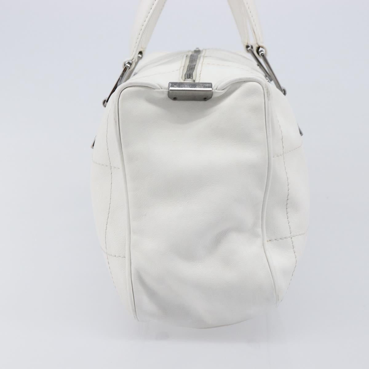 CHANEL Choco Bar Boston Bag Leather White Silver CC Auth 203440V