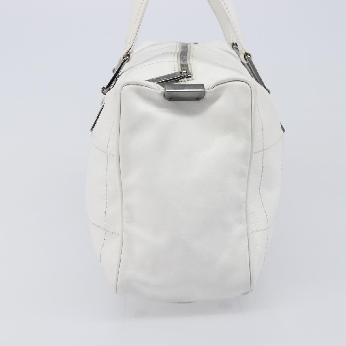 CHANEL Choco Bar Boston Bag Leather White Silver CC Auth 203440V