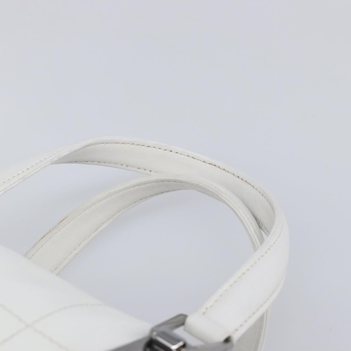 CHANEL Choco Bar Boston Bag Leather White Silver CC Auth 203440V