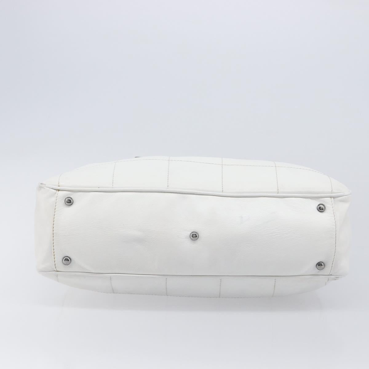 CHANEL Choco Bar Boston Bag Leather White Silver CC Auth 203440V