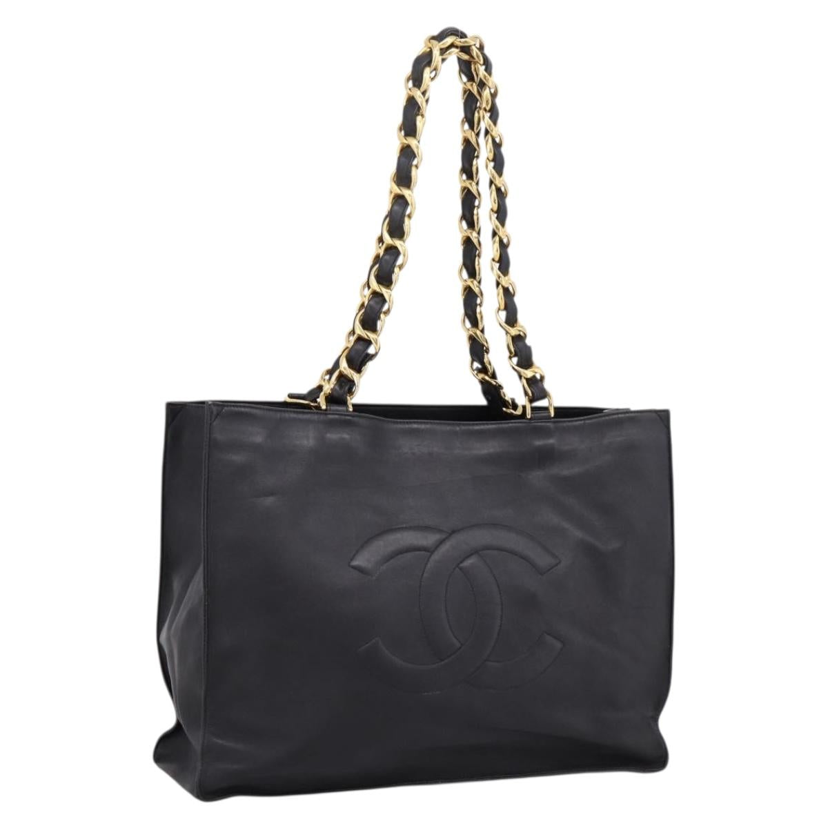 CHANEL COCO Mark Chain Shoulder Tote Bag Leather Black Gold CC Auth 203441V