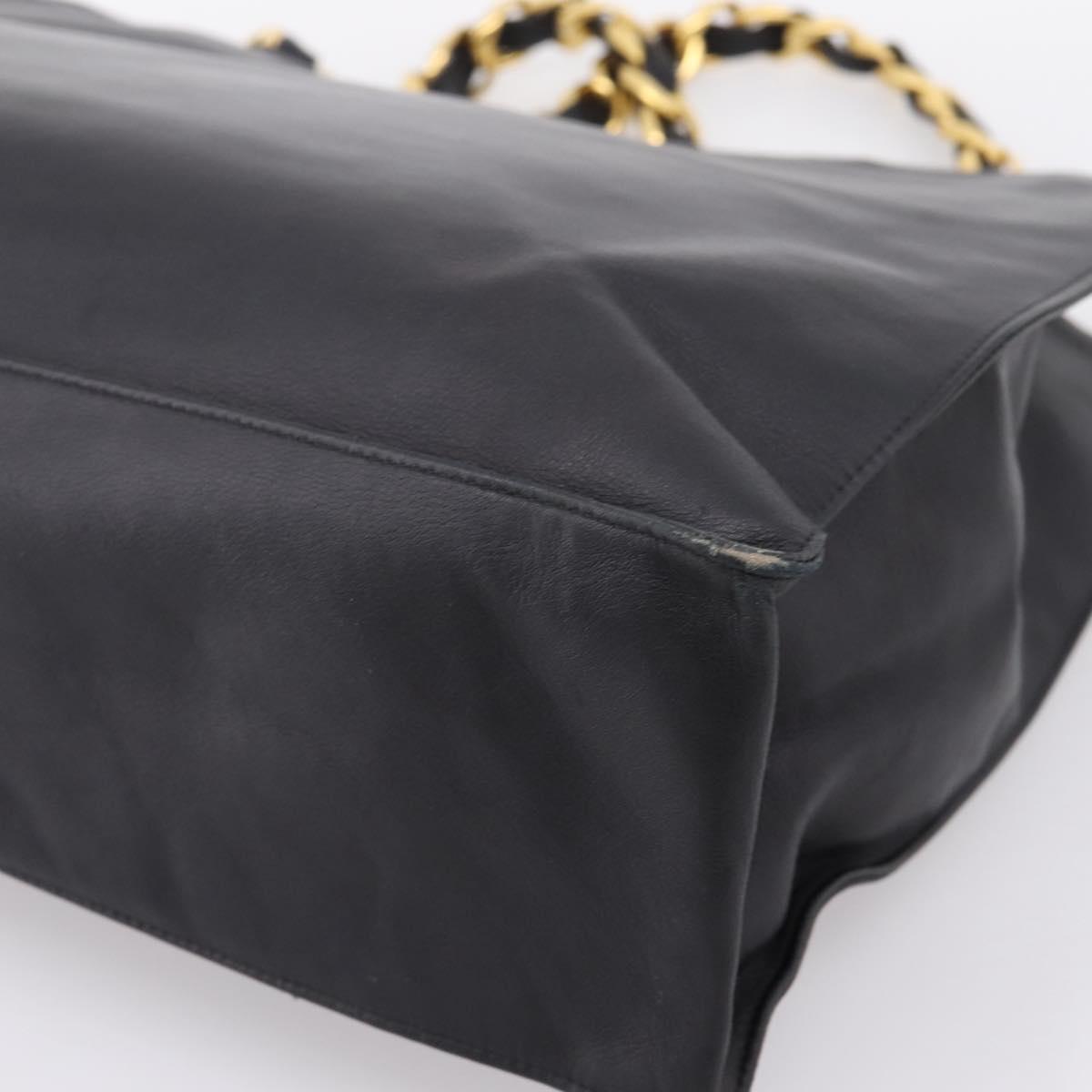 CHANEL COCO Mark Chain Shoulder Tote Bag Leather Black Gold CC Auth 203441V
