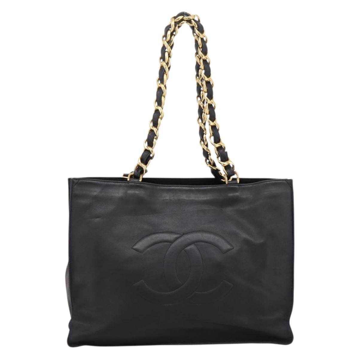 CHANEL COCO Mark Chain Shoulder Tote Bag Leather Black Gold CC Auth 203441V