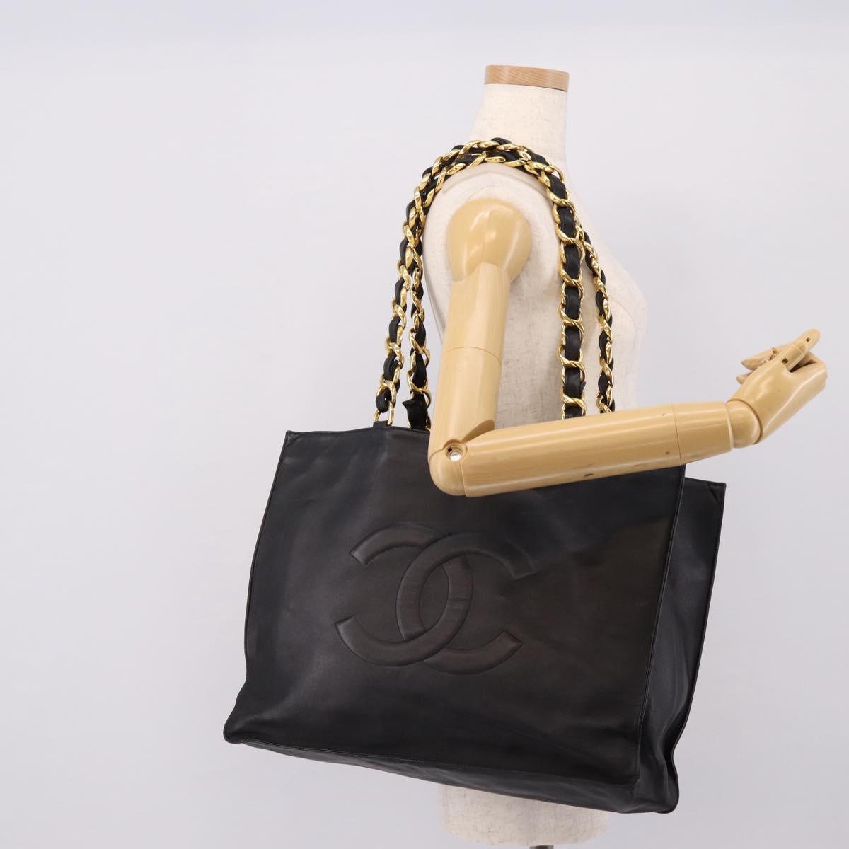 CHANEL COCO Mark Chain Shoulder Tote Bag Leather Black Gold CC Auth 203441V