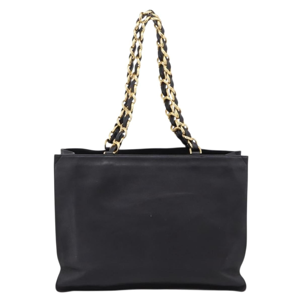 CHANEL COCO Mark Chain Shoulder Tote Bag Leather Black Gold CC Auth 203441V