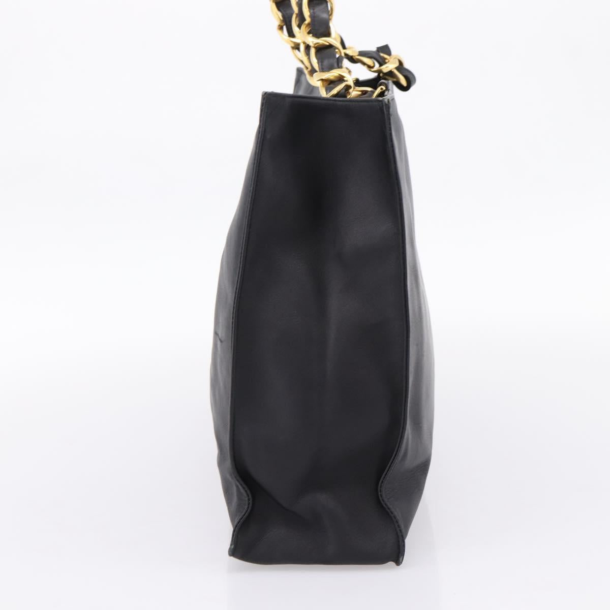 CHANEL COCO Mark Chain Shoulder Tote Bag Leather Black Gold CC Auth 203441V