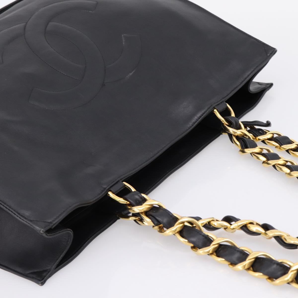 CHANEL COCO Mark Chain Shoulder Tote Bag Leather Black Gold CC Auth 203441V