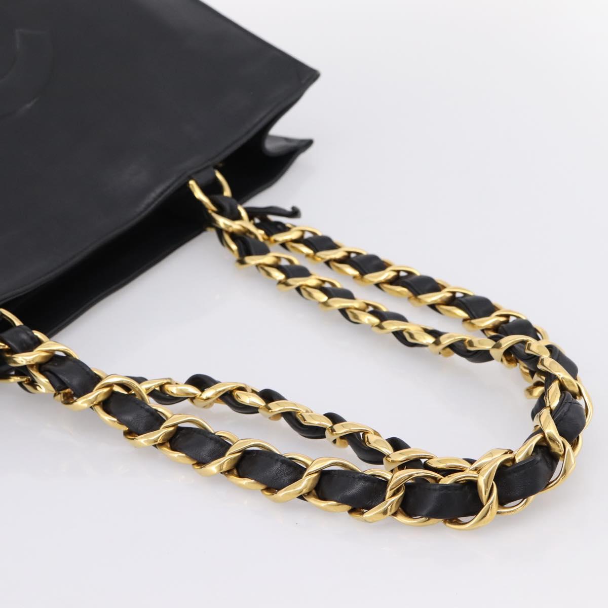 CHANEL COCO Mark Chain Shoulder Tote Bag Leather Black Gold CC Auth 203441V