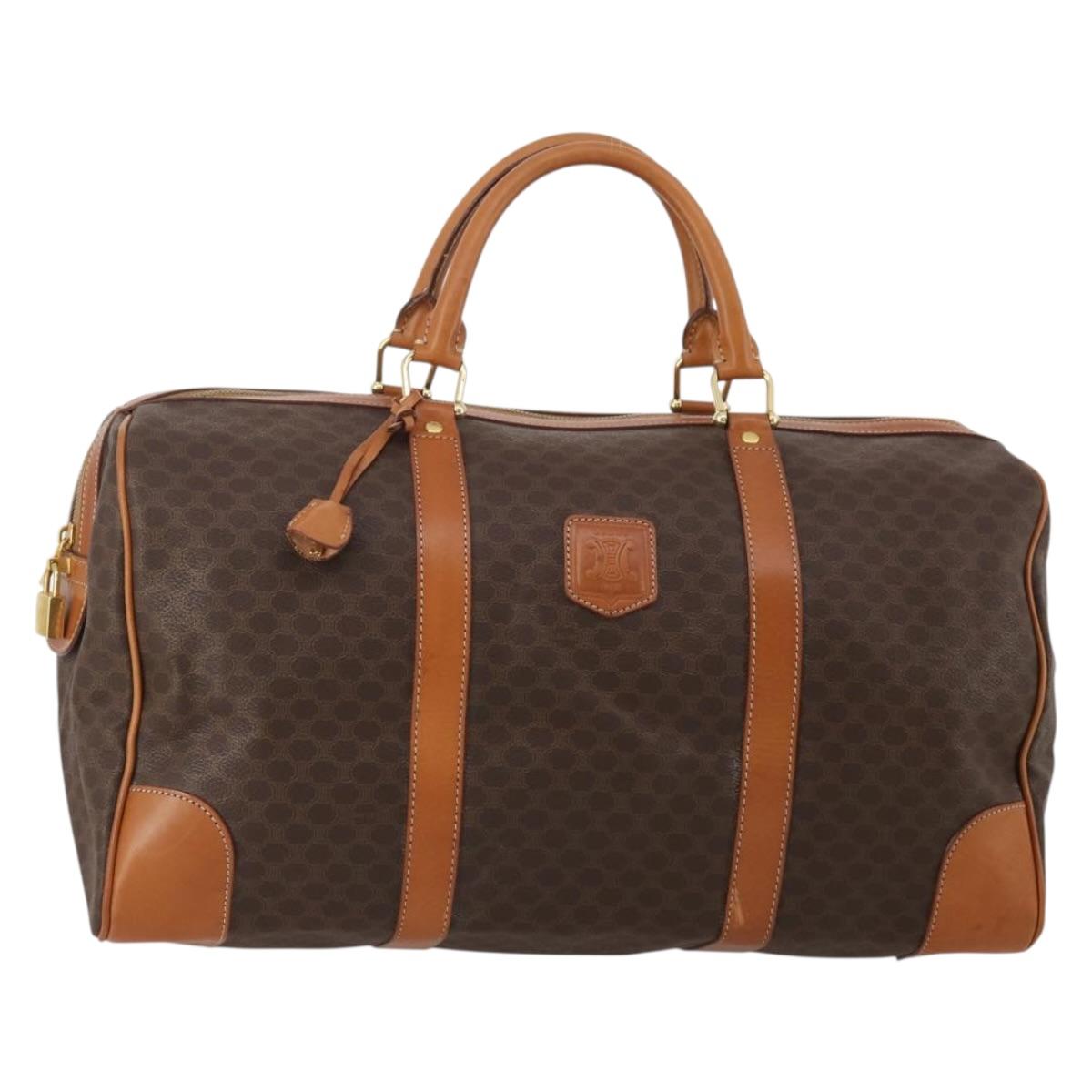 CELINE Macadam Canvas Boston Bag PVC Leather Brown Gold Auth 203442V