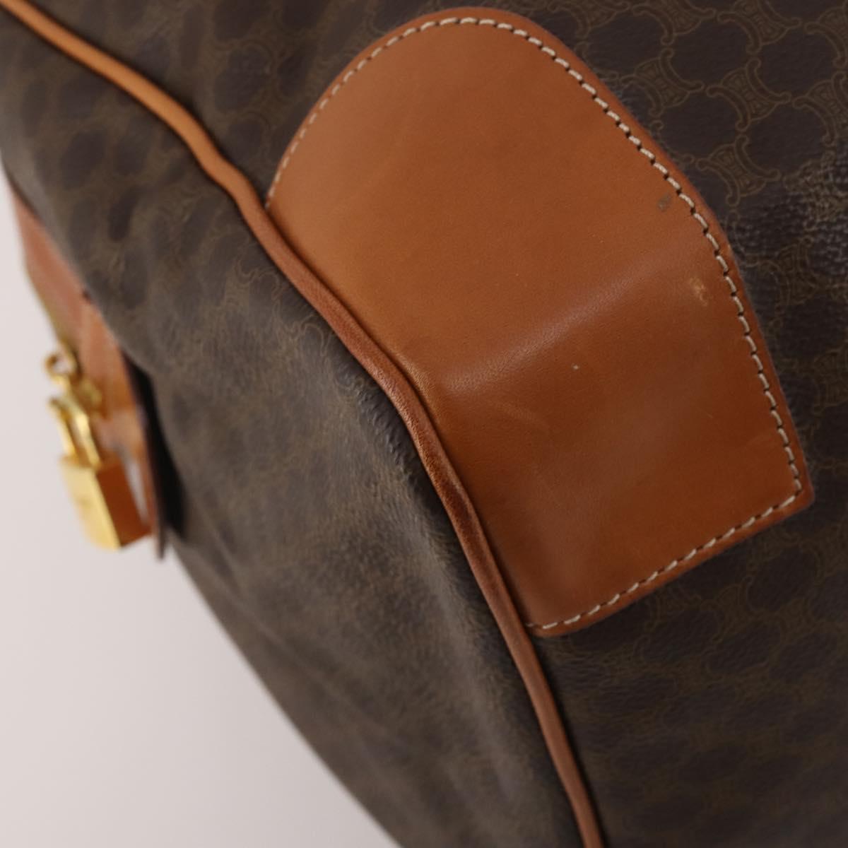 CELINE Macadam Canvas Boston Bag PVC Leather Brown Gold Auth 203442V