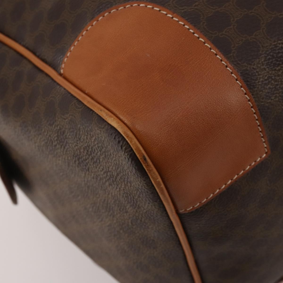 CELINE Macadam Canvas Boston Bag PVC Leather Brown Gold Auth 203442V