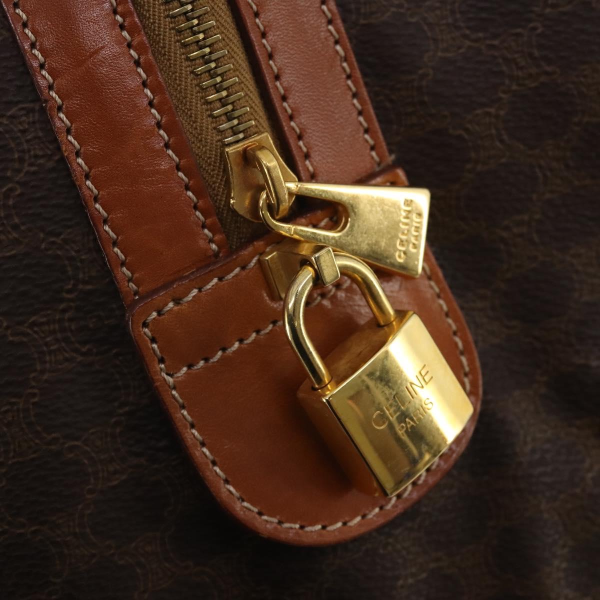 CELINE Macadam Canvas Boston Bag PVC Leather Brown Gold Auth 203442V