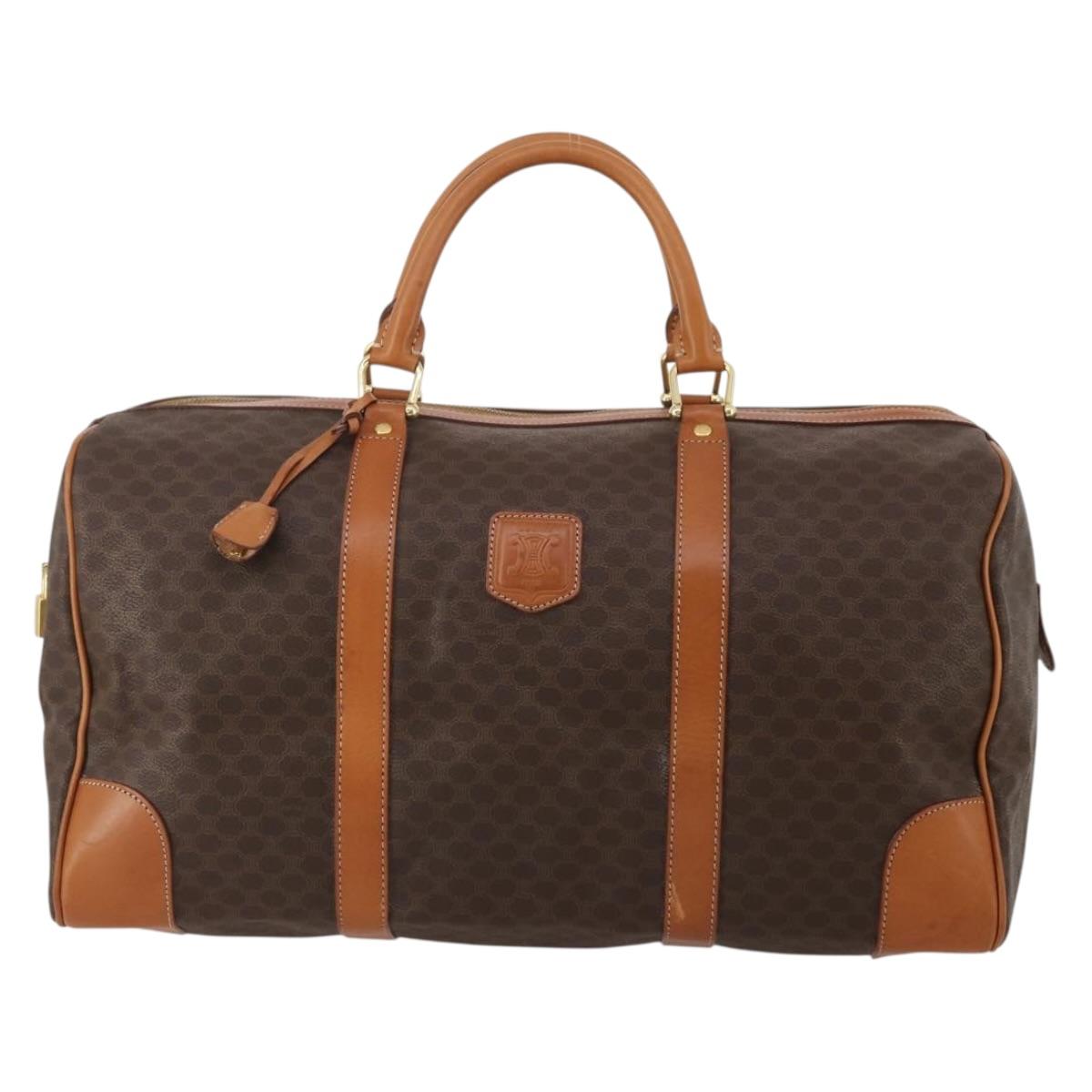 CELINE Macadam Canvas Boston Bag PVC Leather Brown Gold Auth 203442V