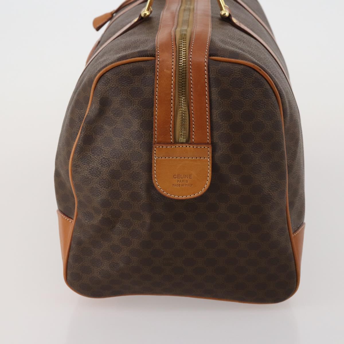 CELINE Macadam Canvas Boston Bag PVC Leather Brown Gold Auth 203442V