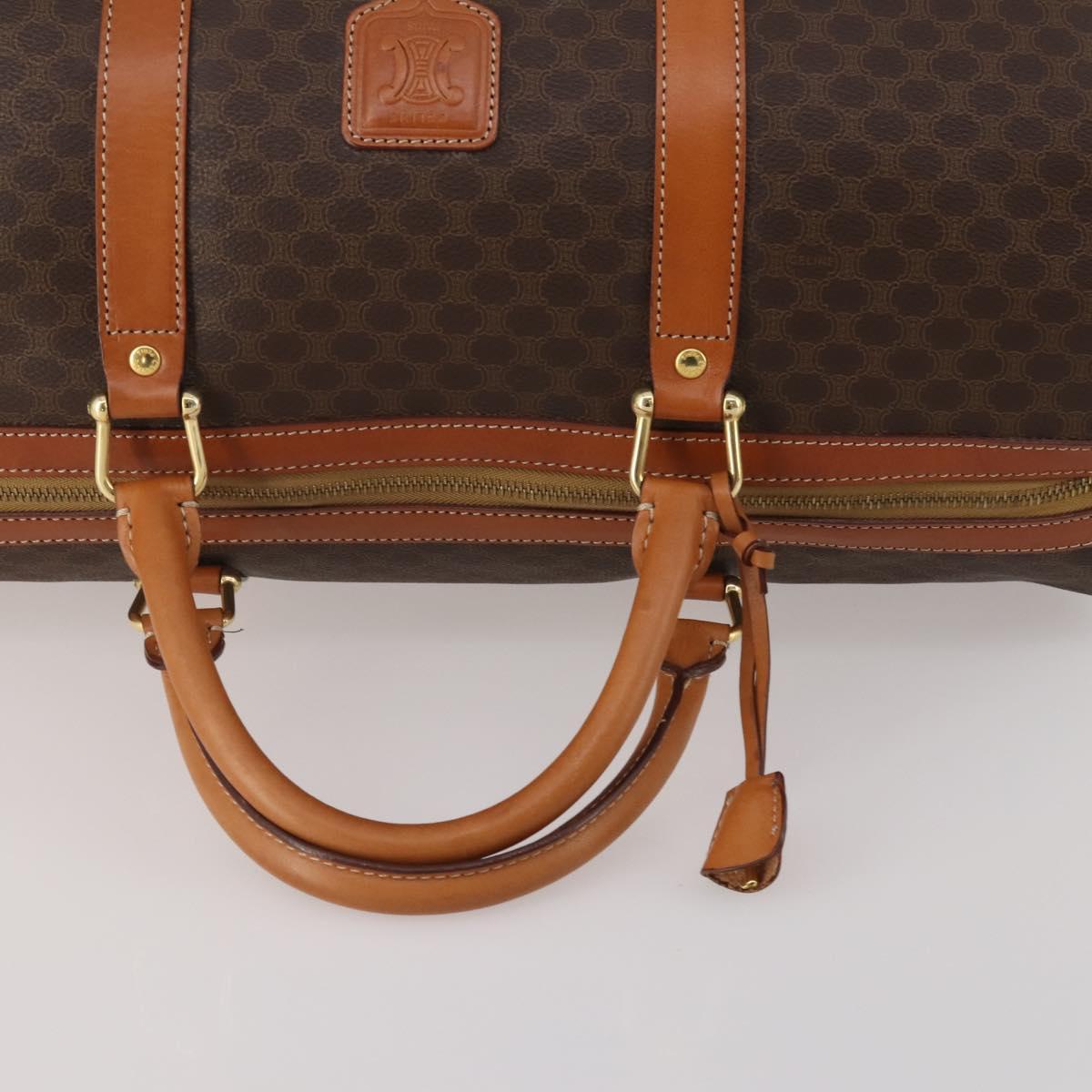 CELINE Macadam Canvas Boston Bag PVC Leather Brown Gold Auth 203442V
