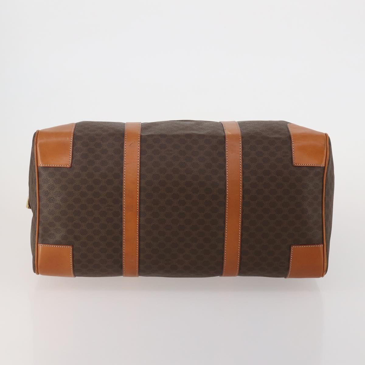 CELINE Macadam Canvas Boston Bag PVC Leather Brown Gold Auth 203442V
