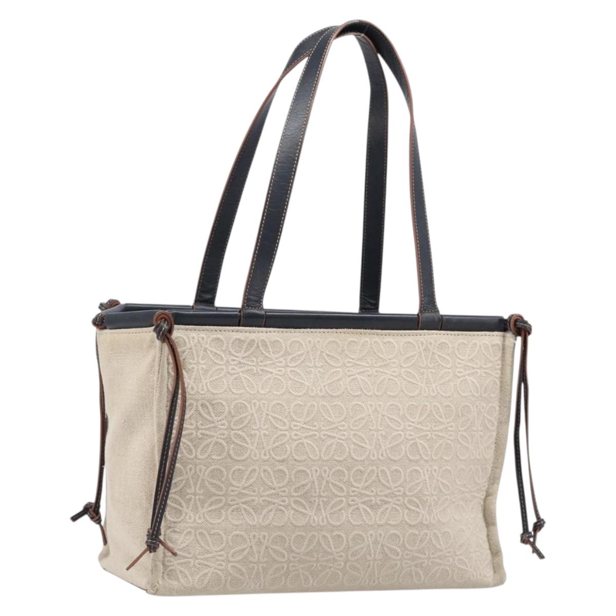 LOEWE Cushion Tote Bag Canvas Beige Auth 203445V