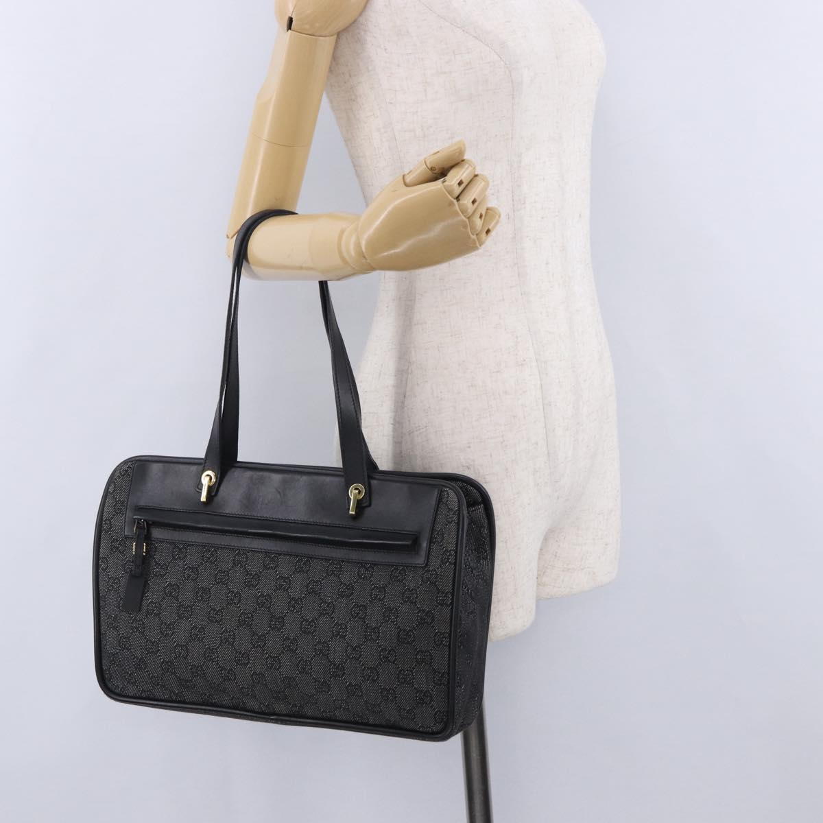 GUCCI GG Canvas Tote Bag Black Gold 92730 Auth 203446V