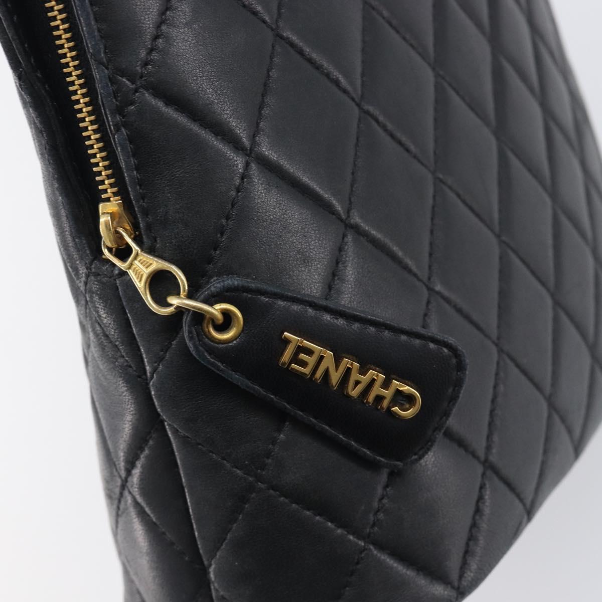 CHANEL Matelasse Tote Bag Lamb Skin Black Gold CC Auth 203447V