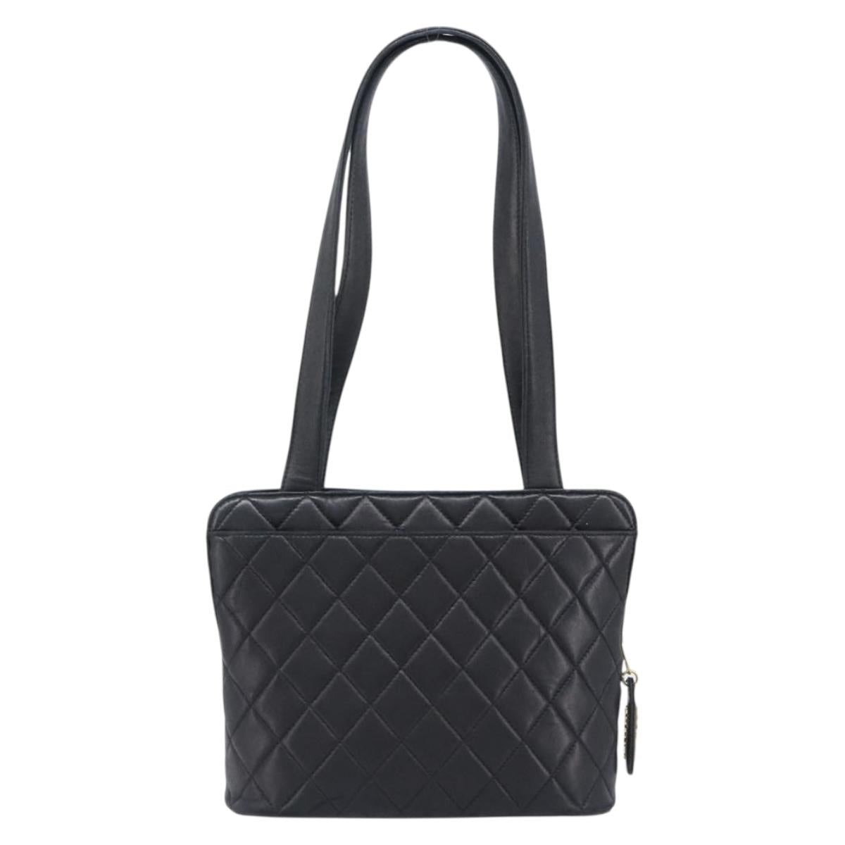 CHANEL Matelasse Tote Bag Lamb Skin Black Gold CC Auth 203447V