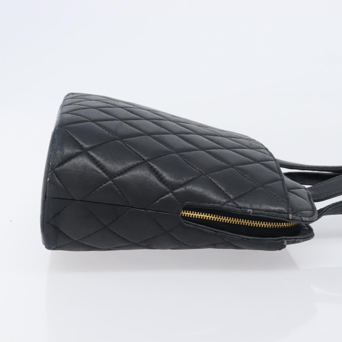 CHANEL Matelasse Tote Bag Lamb Skin Black Gold CC Auth 203447V