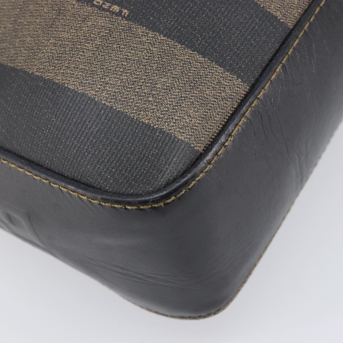 FENDI Pecan Canvas Hand Bag PVC Brown Black Auth 203448