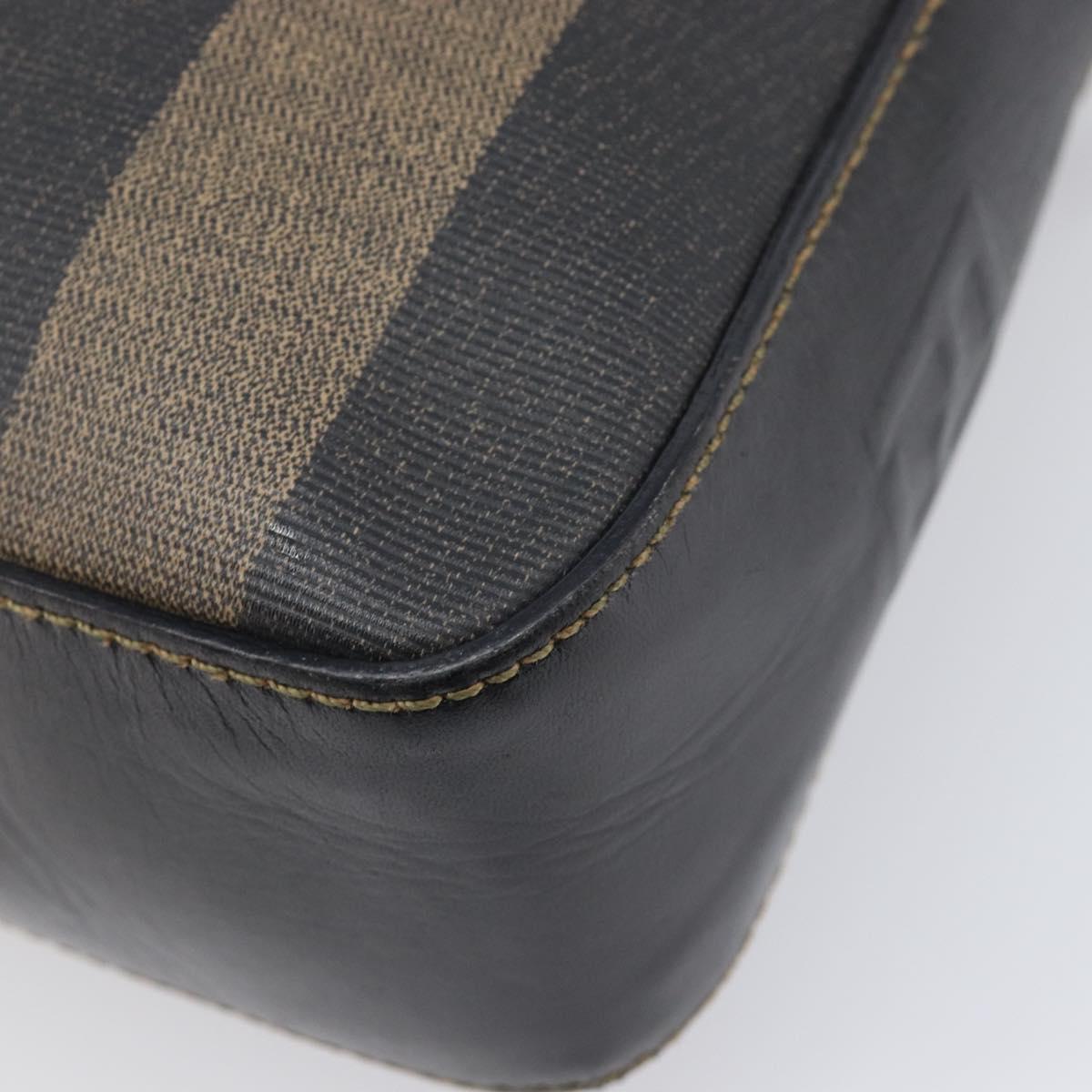FENDI Pecan Canvas Hand Bag PVC Brown Black Auth 203448