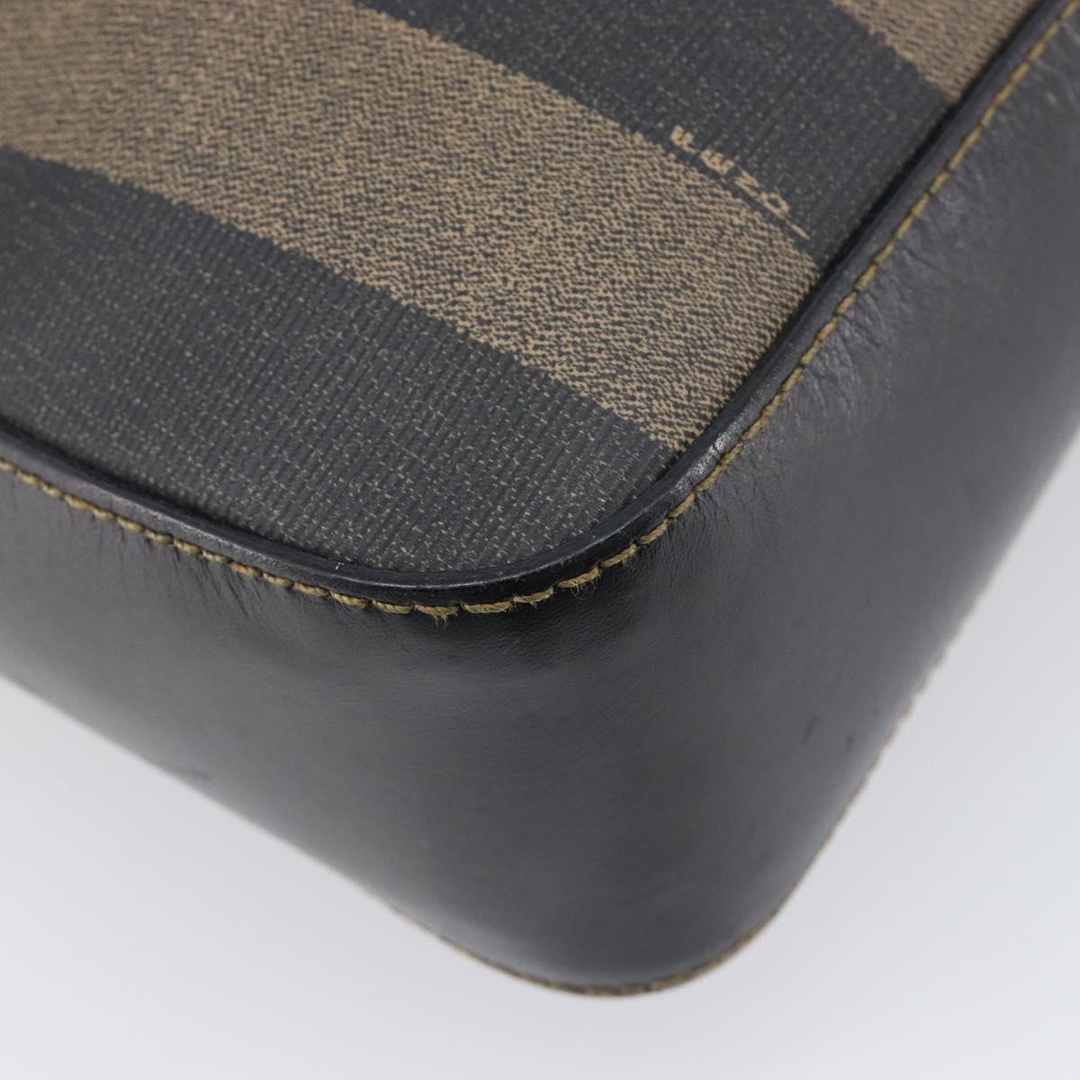 FENDI Pecan Canvas Hand Bag PVC Brown Black Auth 203448