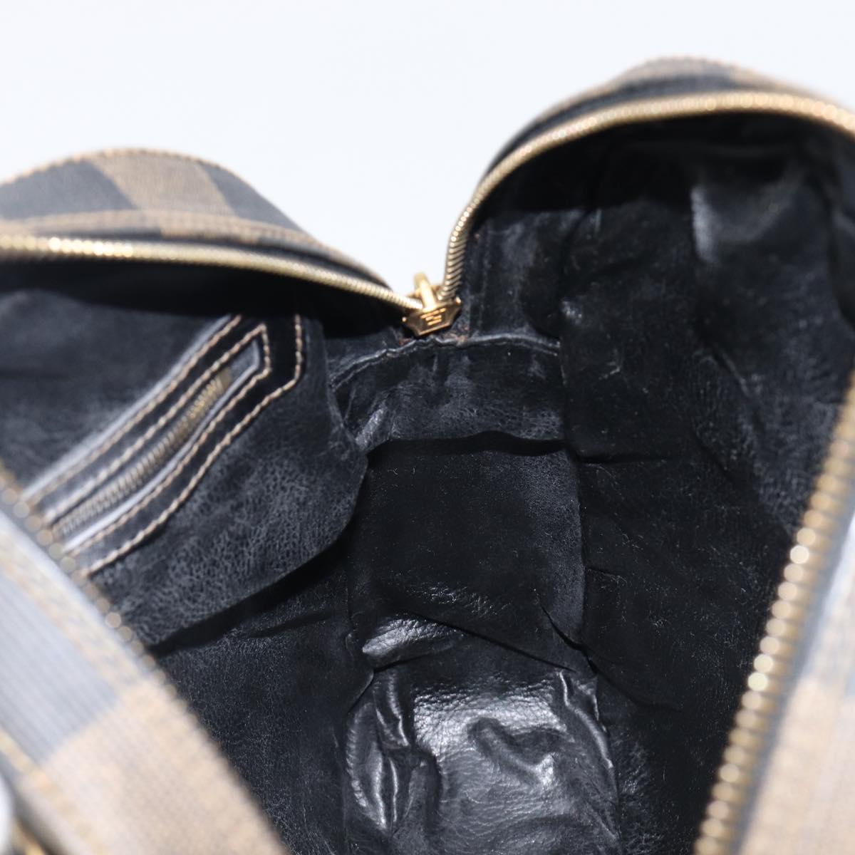 FENDI Pecan Canvas Hand Bag PVC Brown Black Auth 203448